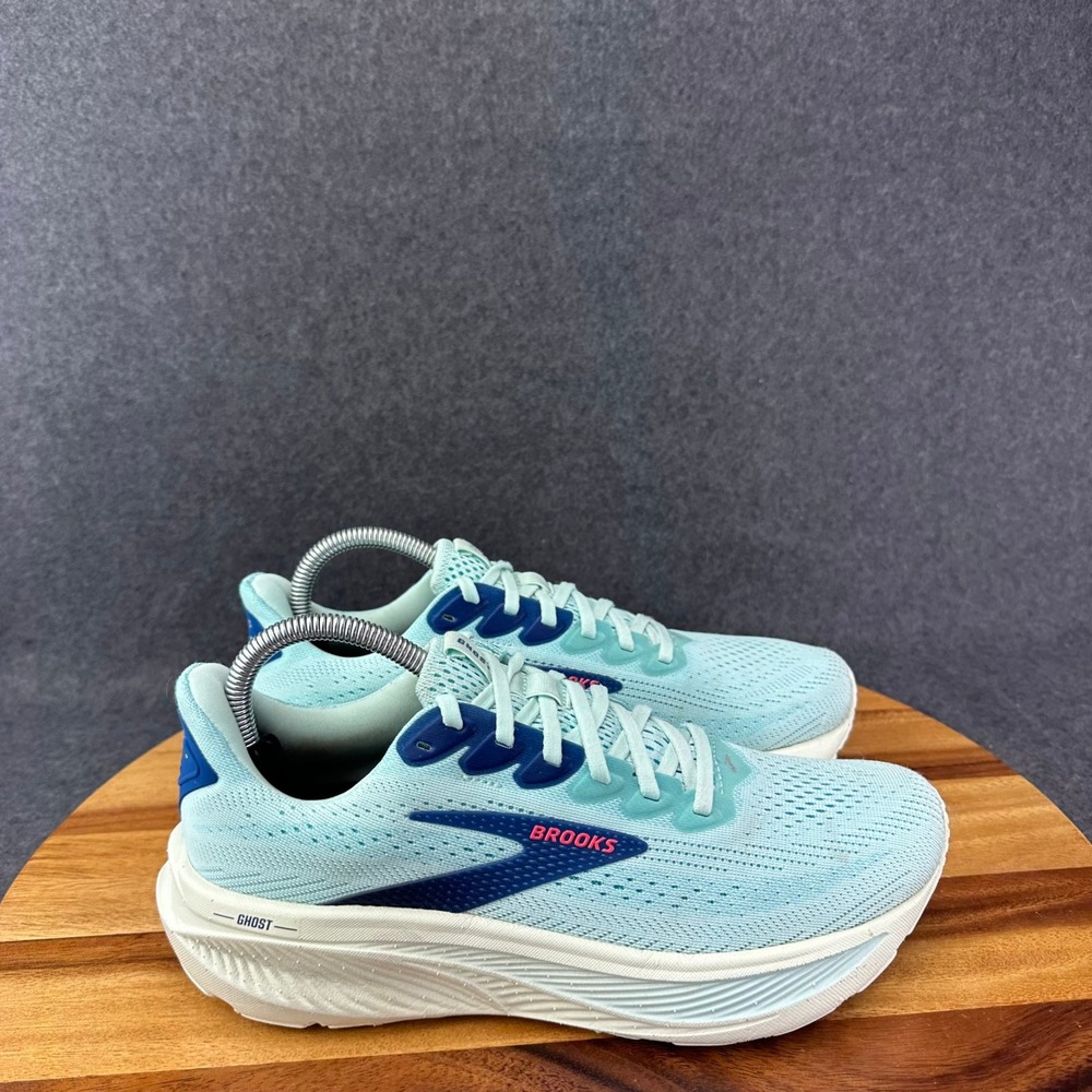 Brooks Ghost 17 Womens 9B Running Shoes Clearwater Blue White Pink 1204311B427